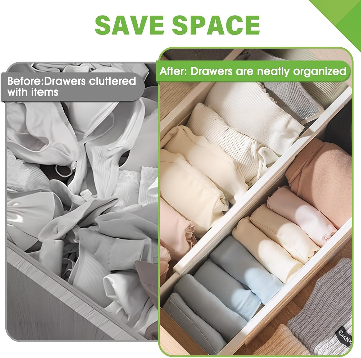 5 Pack Drawer Dividers 3.7" High Slim Organizers Expandable 14.8-25.6" Adjustable Separators for Shallow Drawers Kitchen Utensils Baby Clothes Underwear Storage-White(Long)