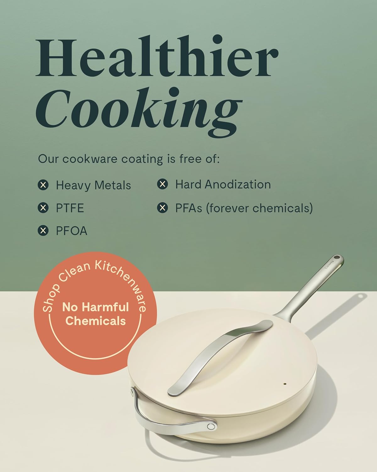 Caraway Nonstick Ceramic Sauté Pan with Lid (4.5 qt, 11.8") - Non Toxic, PTFE & PFOA Free - Oven Safe & Compatible with All Stovetops (Gas, Electric & Induction) - Sage