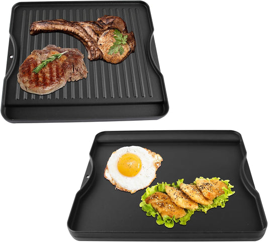 15.5" x 13.5" Reversible Cast Iron Griddle for Camp Chef 2-Burner Stove, Flat Griddle Plate for Camp Chef Single Burner, Explorer 2/3-Burner & Most Outdoor Charcoal,Camping Stove,Propane,Gas Grill