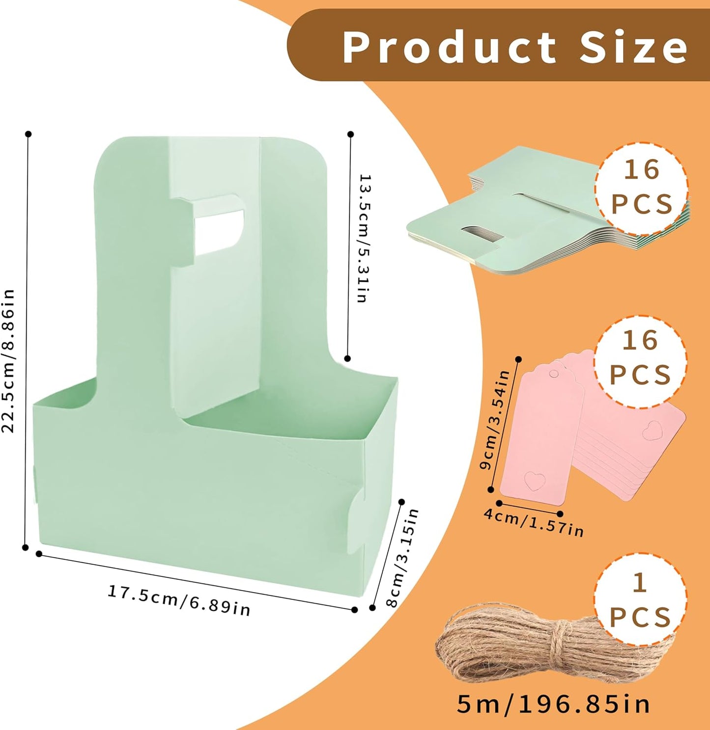 2 Cup Drink Carrier,16 Pack Coffee Cup Holders with Handle,Cardboard Cup Holders for Hot or Cold Drinks,Coffee Carrier with Ribbon and Card,Food Delivery Services and Bouquet(Green)