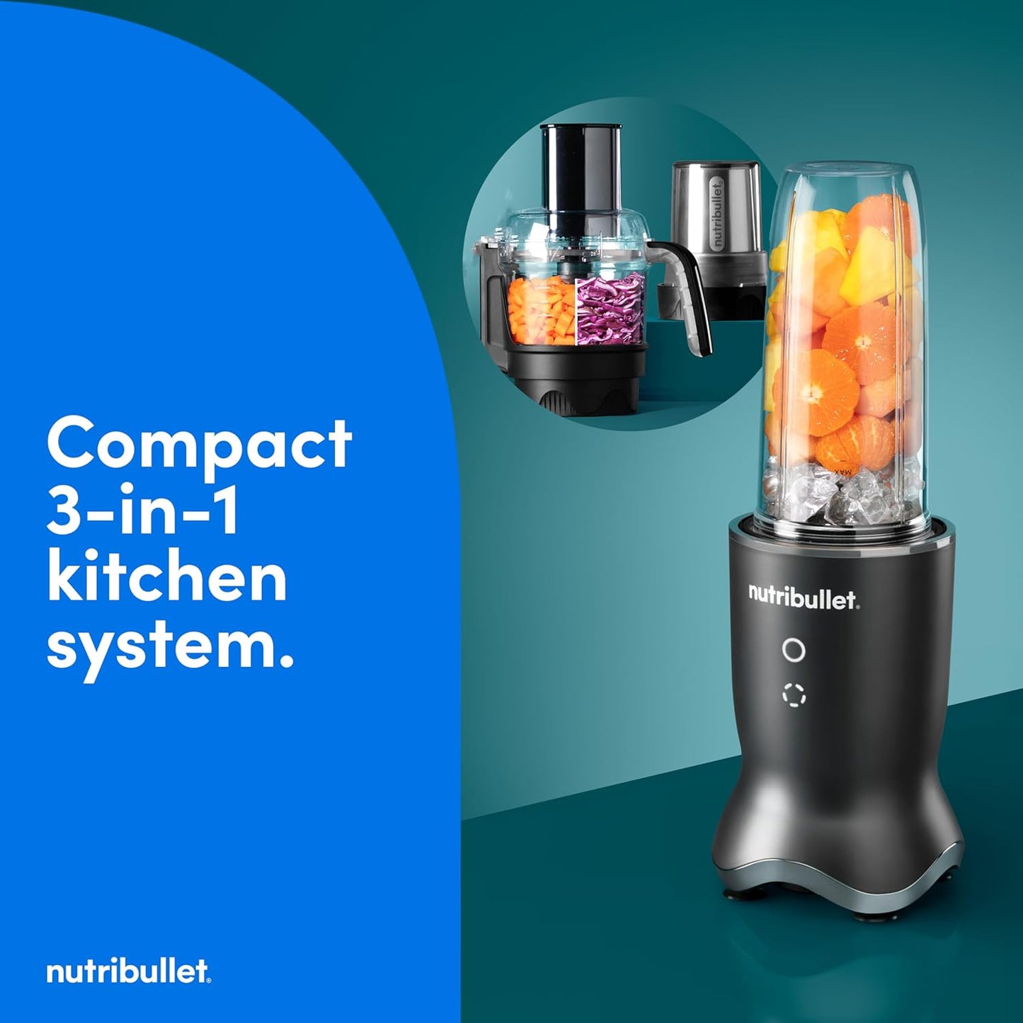 nutribullet® Ultra Plus+ 3-1 Compact Kitchen System, 1200W Kitchen System with Blender, Food Processor, and Coffee and Spice Grinder, 32oz and 24oz Blending Cups, 2-Cup Food Processor, Gunmetal Gray