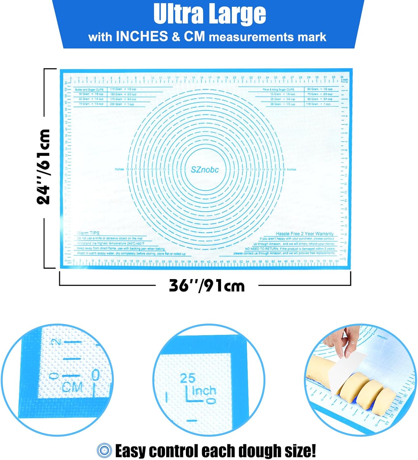 Silicone Pastry Mat 36''By 24'' Nonstick Baking Mats Extra Large Counter Mat for Dough Rolling, Pastry, Pie Crust, Fondant, Cookies, Bread, Pasta, Pizza Mat