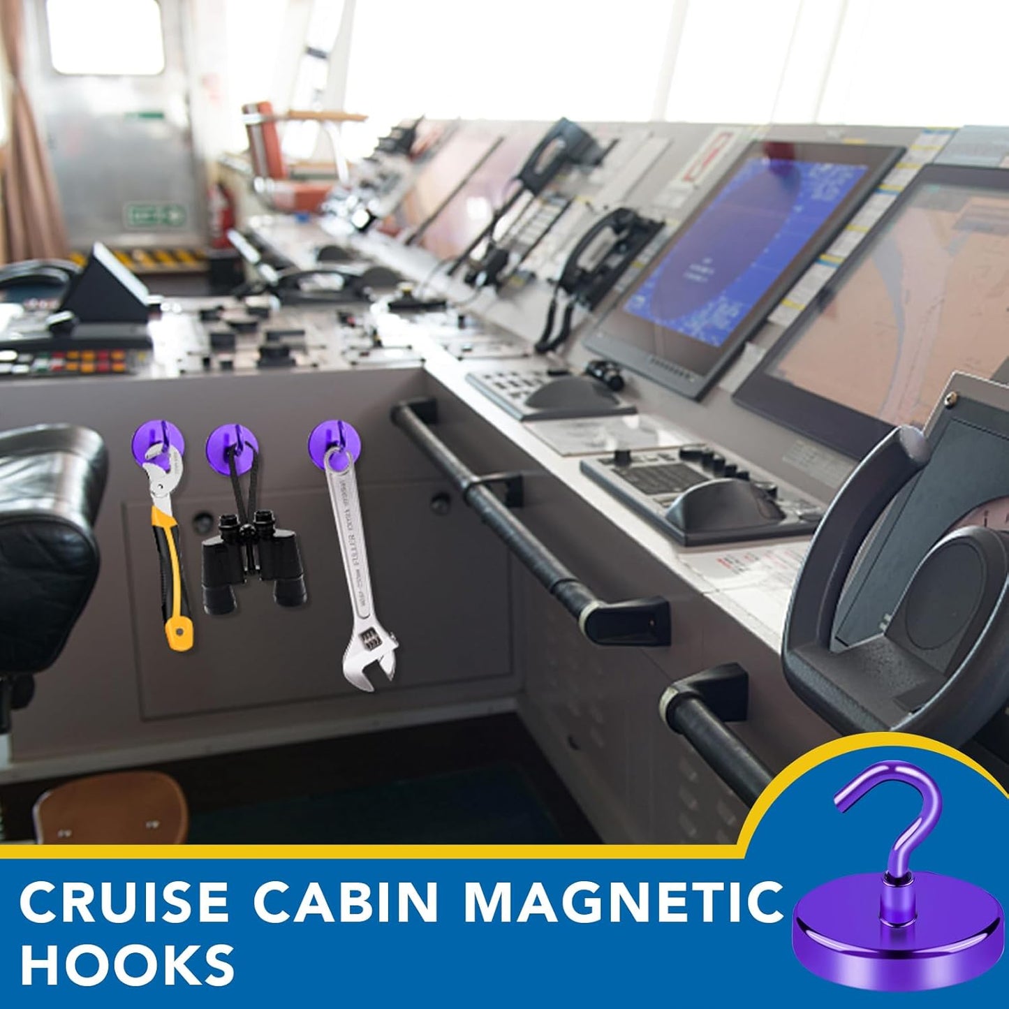 LOVIMAG Strong Magnet Hooks, 150Lbs Metal Heavy Duty, Purple with Hooks for Hanging, Cruise Cabins, Refrigerator - 4 Pack