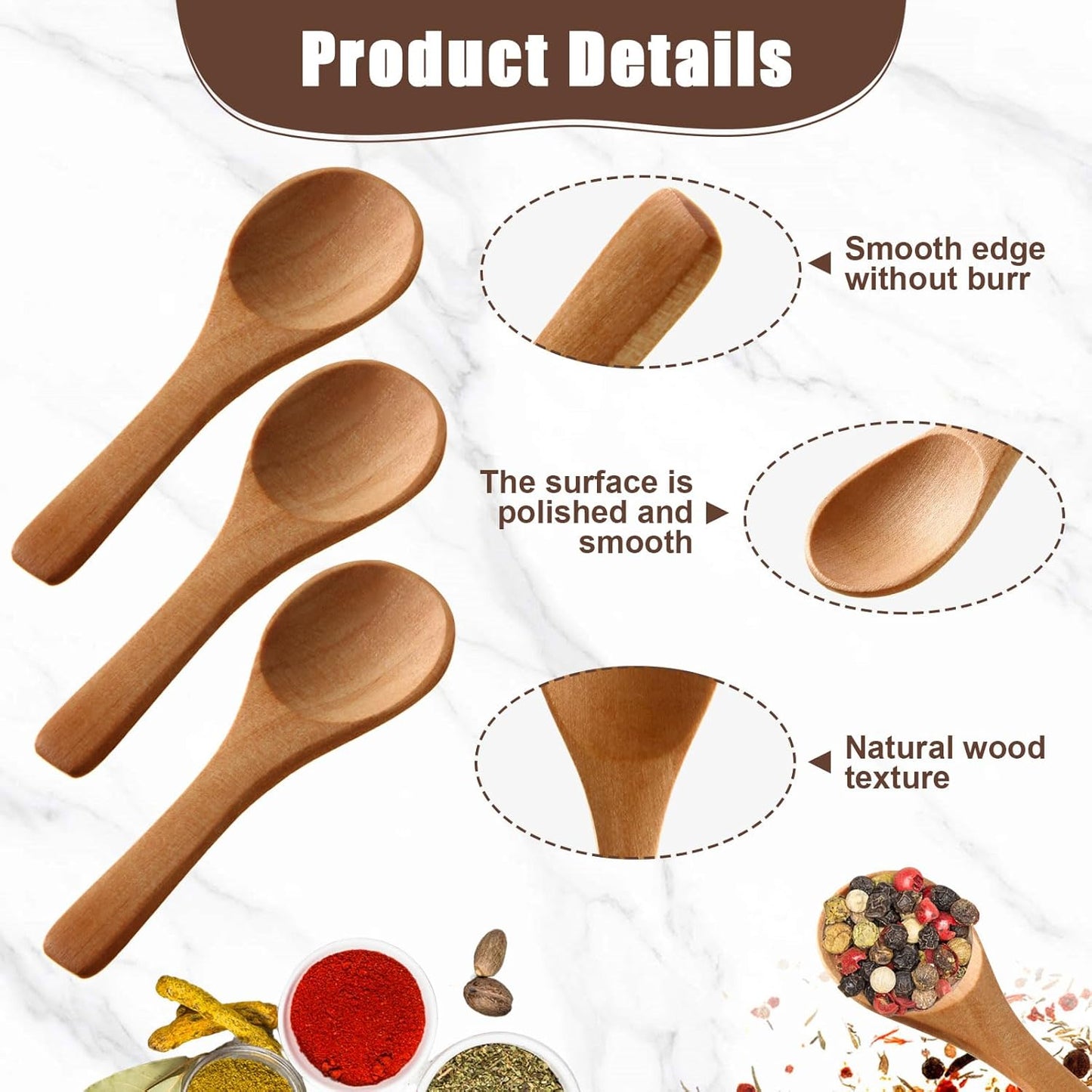 Boao 50 Pcs Small Wooden Spoons, 3.5'' L, Mini Wood Natural Tiny Spoons Wooden Little Teaspoons for Jars Sugar Creamer Honey Spices Salt Kitchen Supplies (Light Brown)