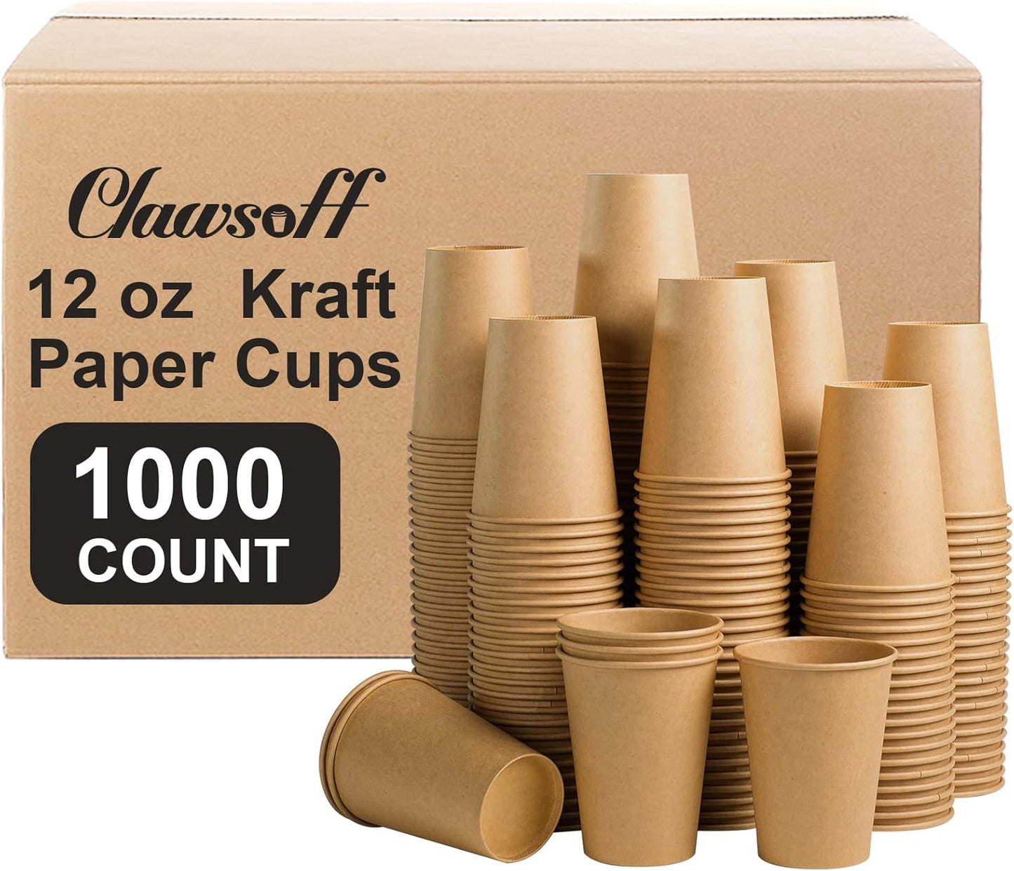 1000 Pack 12 OZ Paper Cups, Brown Kraft Disposable Paper Coffee Cups 12 oz, Unbleached Paper Cups for Hot/Cold Beverage Party, Picnic, Travel, and Events.