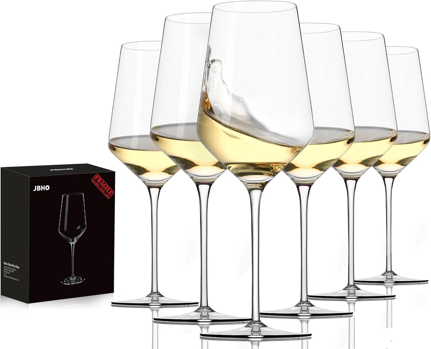 JBHO 17 oz Lead-Free Wine Glasses Set of 6, Hand Blown Durable Crystal Wine Glasses for Daily Use and Hosting Guests, Thin Rim for Serving Red and White Wine, Gift packing for any occasion