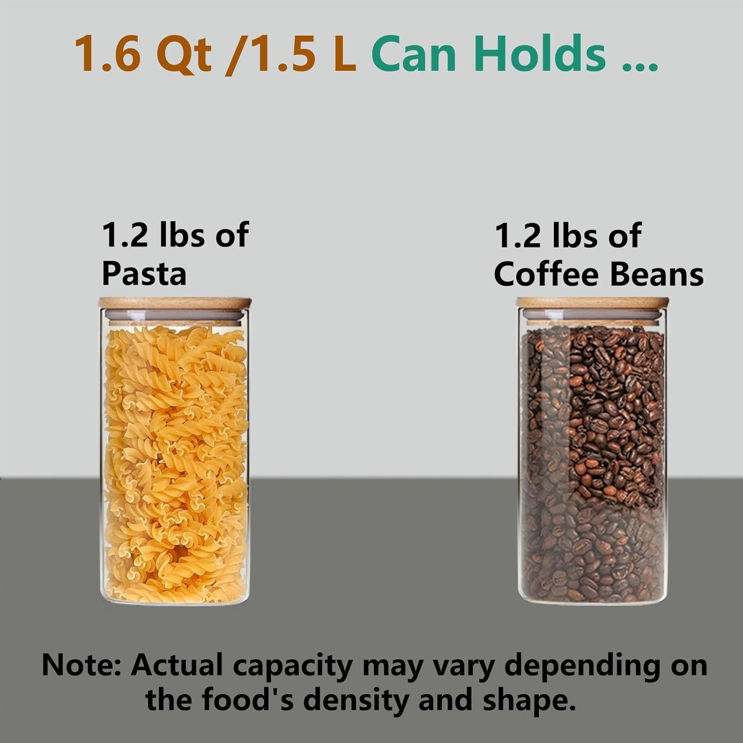 1.6 Qt Square Glass Storage Containers with Lids, Clear Food Storage Container Jar with Sealing Bamboo Lid for Noodles Flour Cereal Rice Sugar Tea Coffee Beans,Square Set of 3