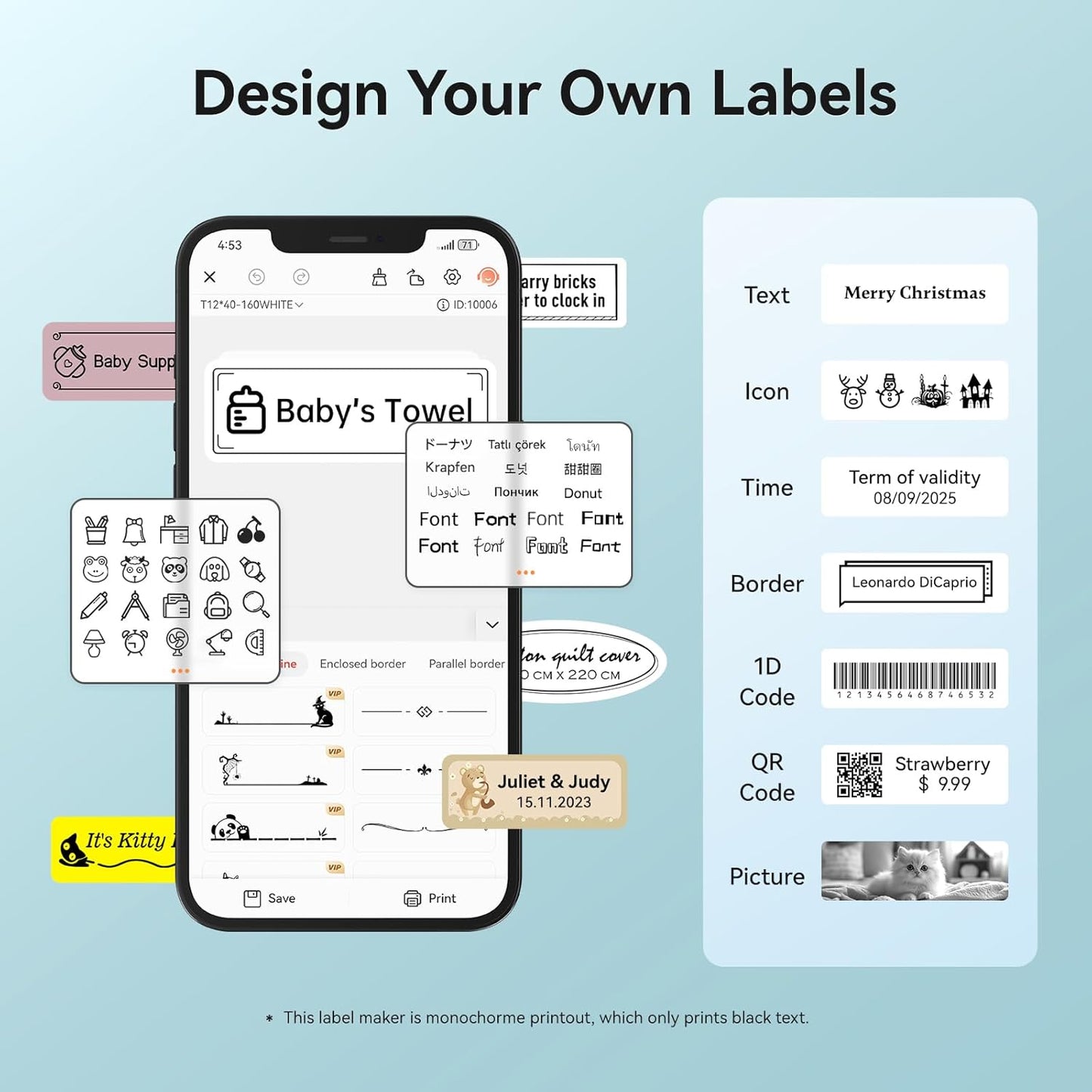NIIMBOT Label Maker Machine D11 Label Printer Portable Wireless Connection Multiple Templates Available for Phone Easy to Use Office Home Organization USB Rechargeable