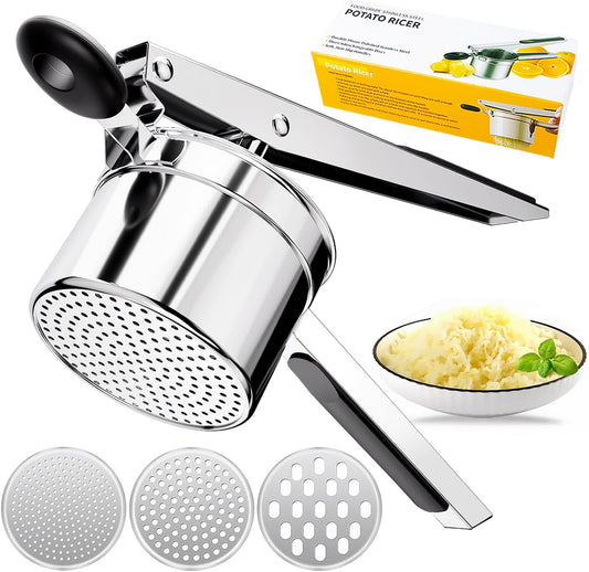 KAYCROWN Potato Ricer With 3 Discs, Heavy Duty Stainless Steel Potato Masher and Ricer for Mashed Potatoes Tool, Lemon Squeezer Spaetzle Maker