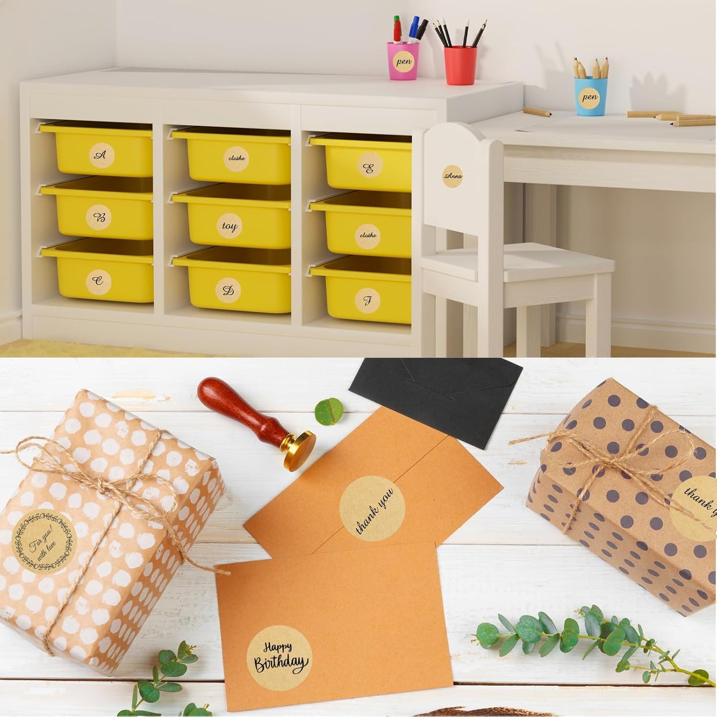 Thermal Labels,2 Inch Kraft Paper Color Round Thermal Printer Stickers,Self-Adhesive Round Direct Thermal Labels,Thermal Stickers for DIY Logo Design,Name Tag (500/Roll