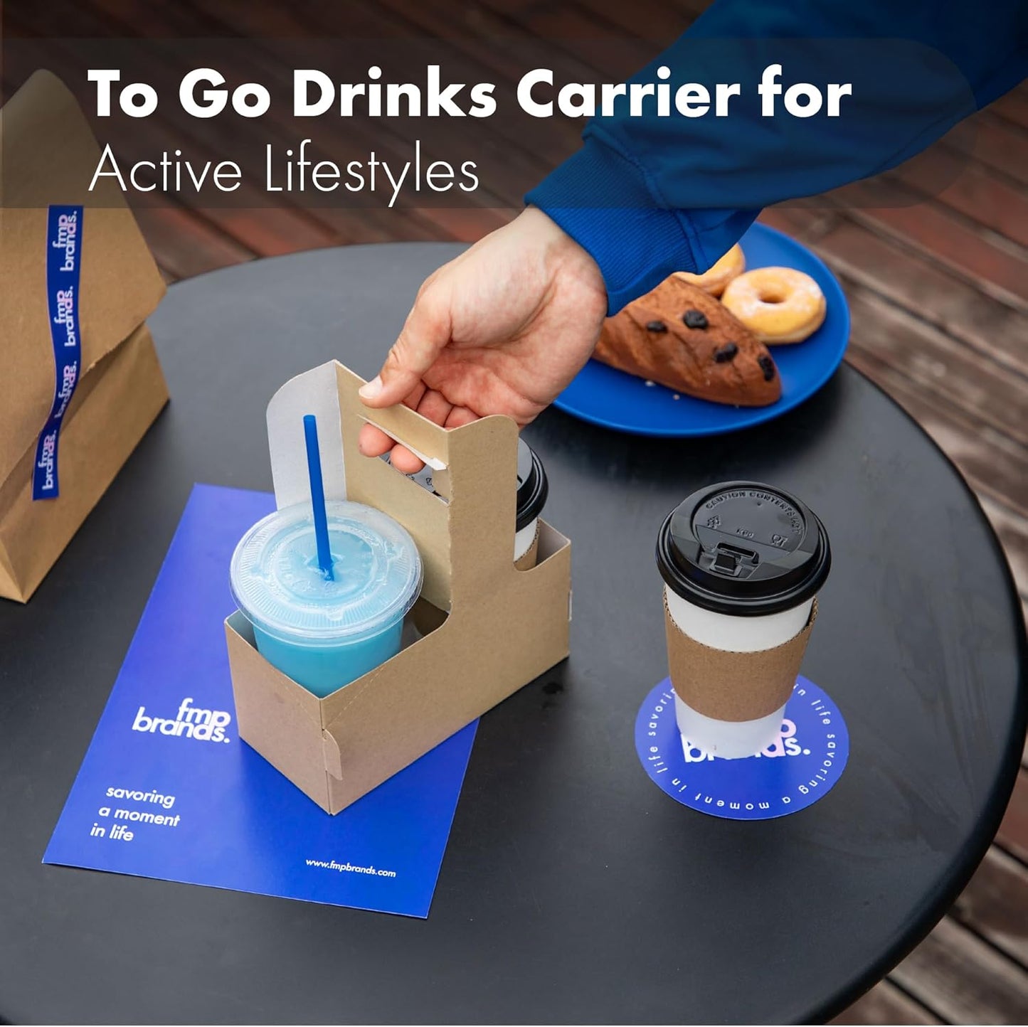 FMP Brands 2 Cup Disposable Drink Carrier with Handle, 25 Pack Kraft Paperboard Handled Drink Carriers 12-30 oz to Go Coffee Cup Holder, Cup Carrier for Cold Hot Drinks, Takeout, Cafe