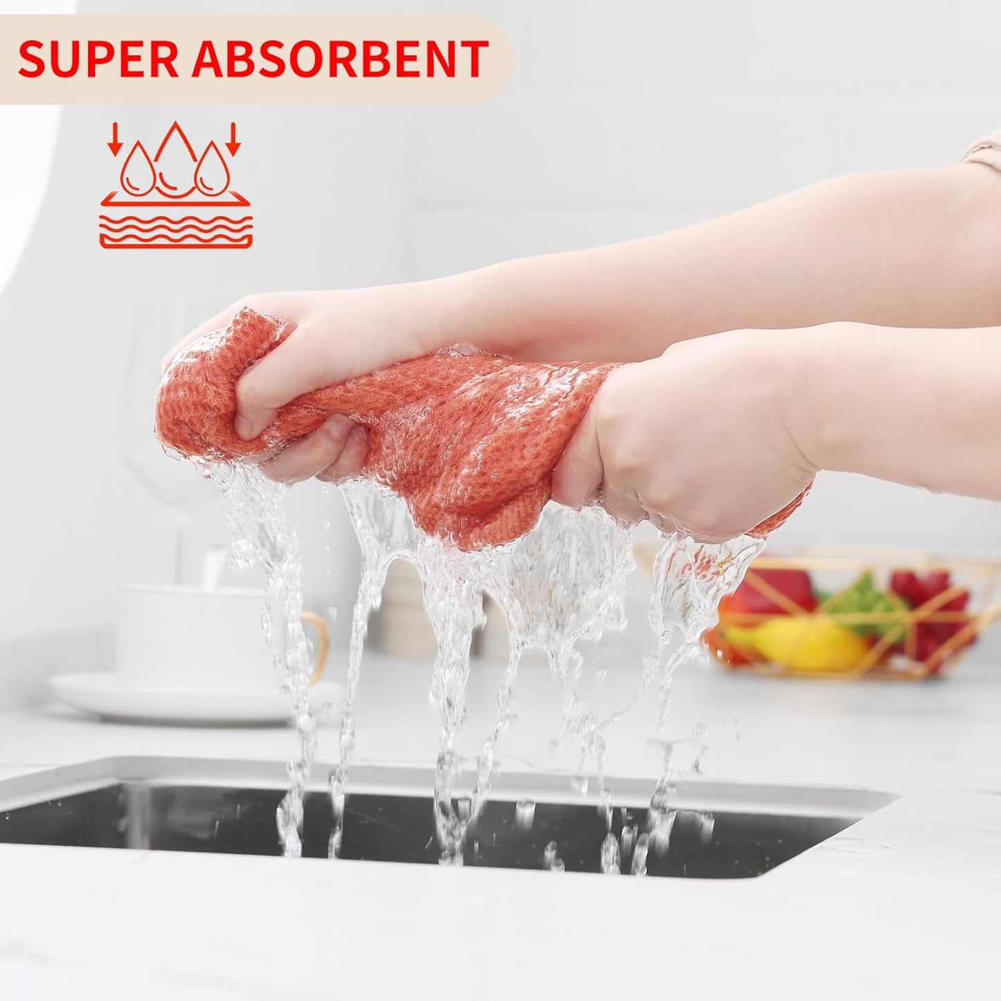 Homaxy 100% Cotton Waffle Weave Kitchen Dish Cloths, Ultra Soft Absorbent Quick Drying Dish Towels, 12 x 12 Inches, 8-Pack, Coral