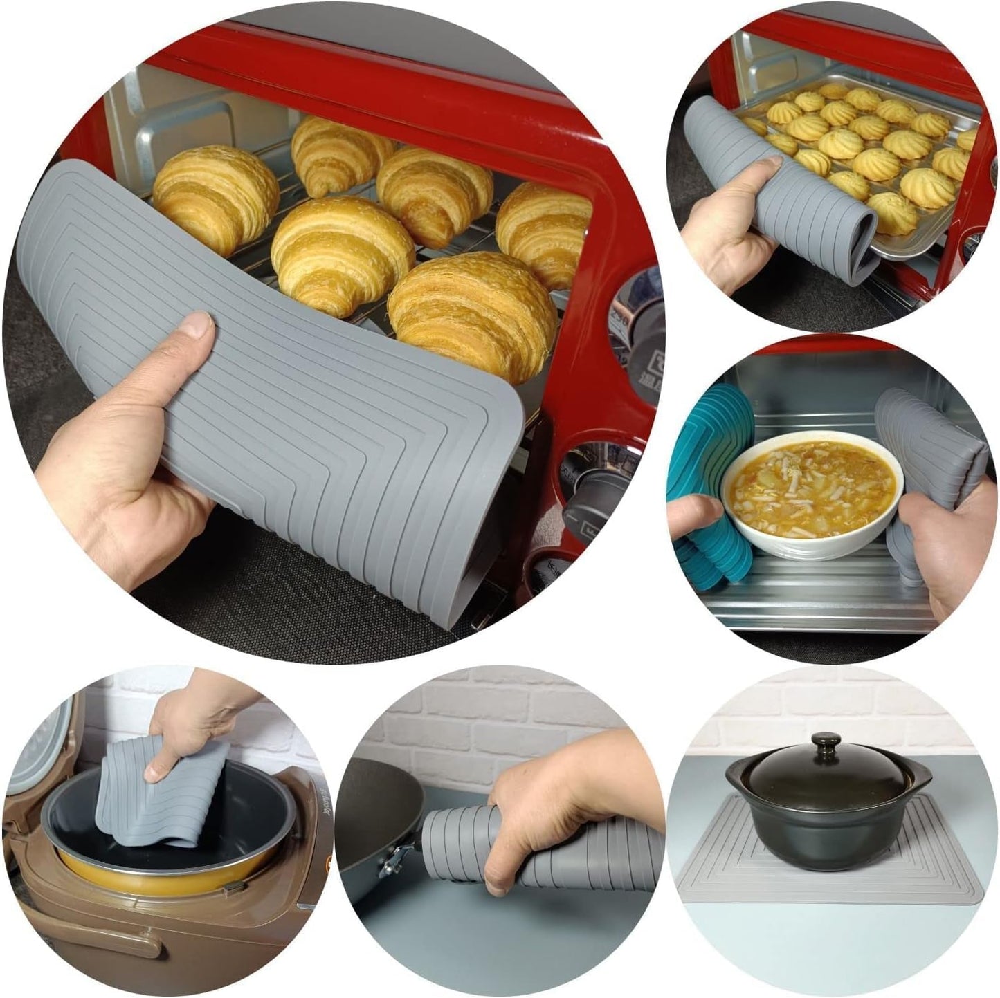 Silicone Trivets Mats Set 2, Red Silicone Hot Pads for Kitchen, Multi-Purpose Heat Resistant Pot Holders, 9 x 12 Inches