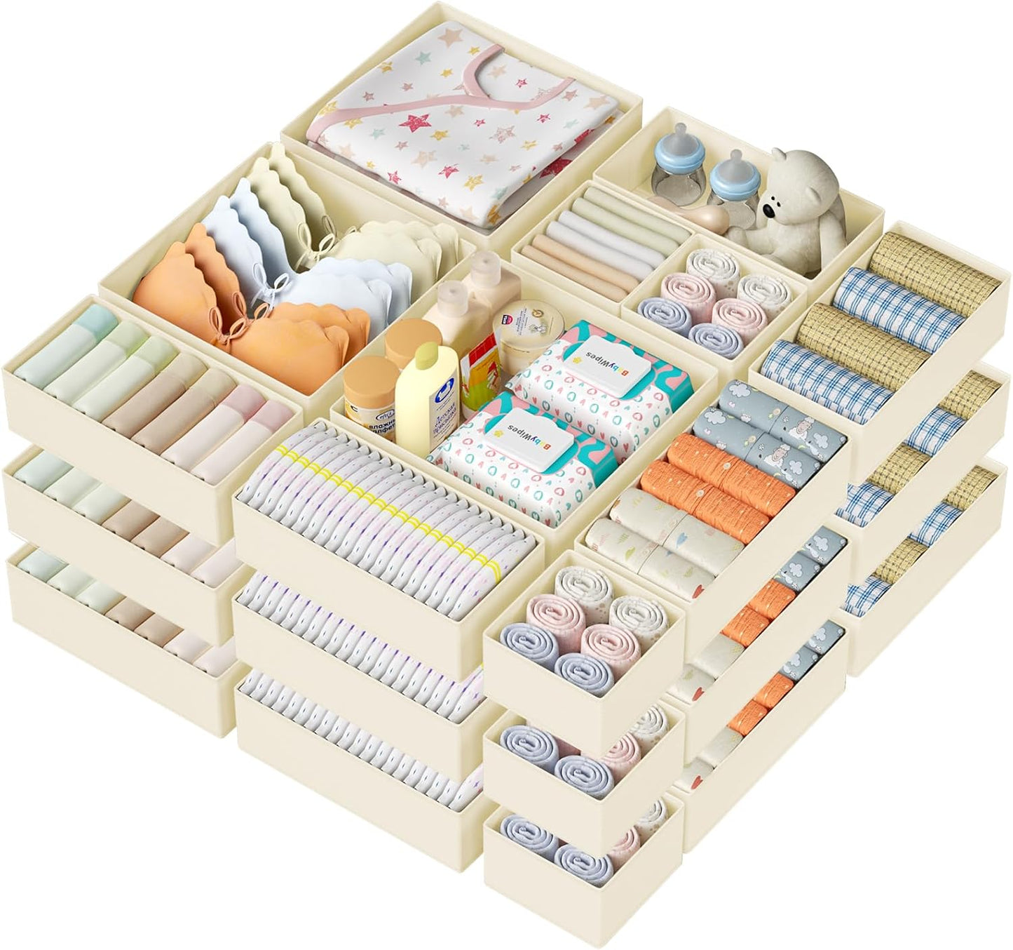 DIMJ Drawer Organizer Clothes Storage - 24 Pack Baby Dresser Organizer for Nursery, Small Fabric Closet Drawer Organizer Bins for Underwears Socks, Foldable Storage Dividers Organization for Bedroom