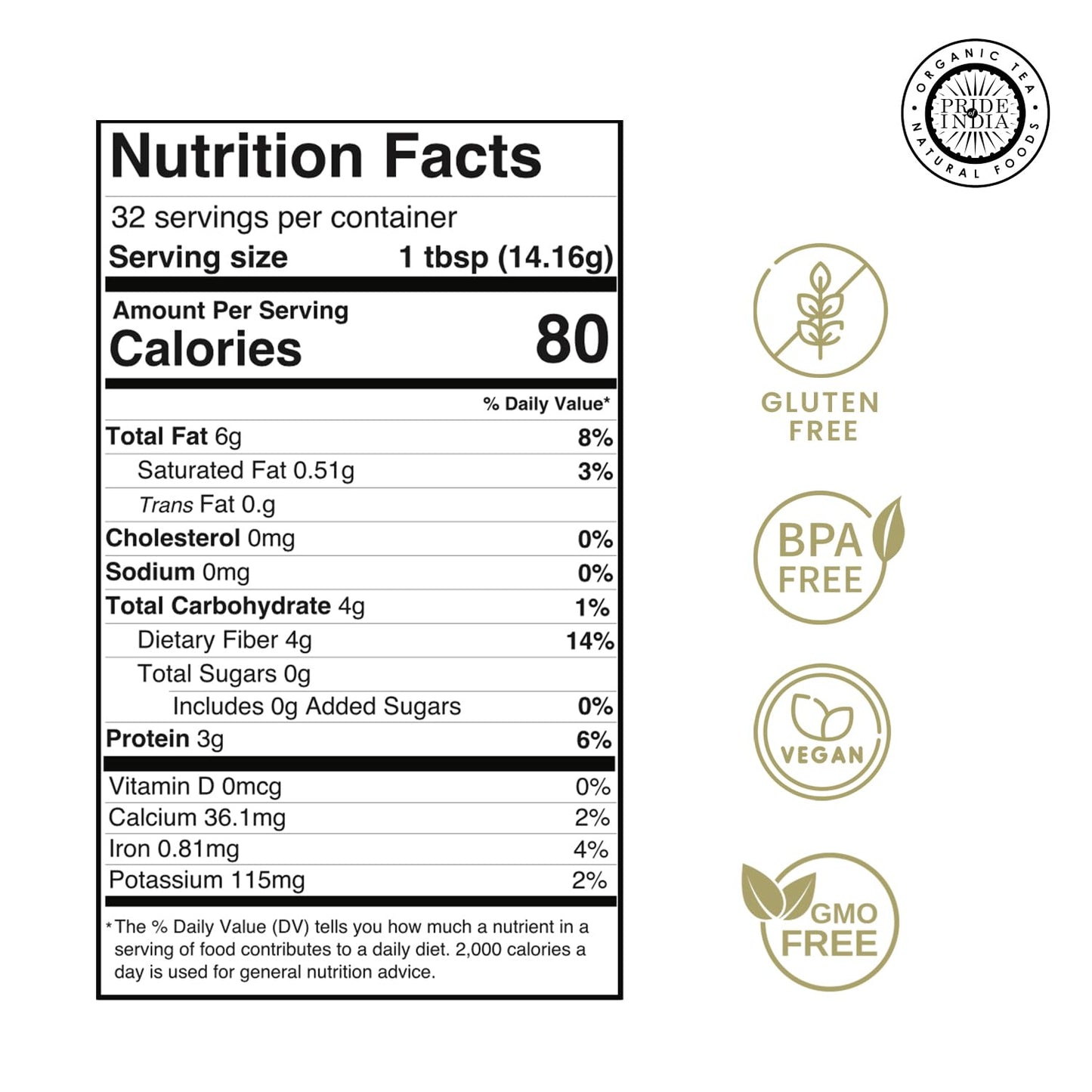 Pride of India- Flax Meal Flour 1 lbs (454 gm) Nutty Earthy Taste Freshly Milled in Small Batches | Prepare Muffins Pancakes Smoothies Pudding Salads | Gluten-Free, Vegan