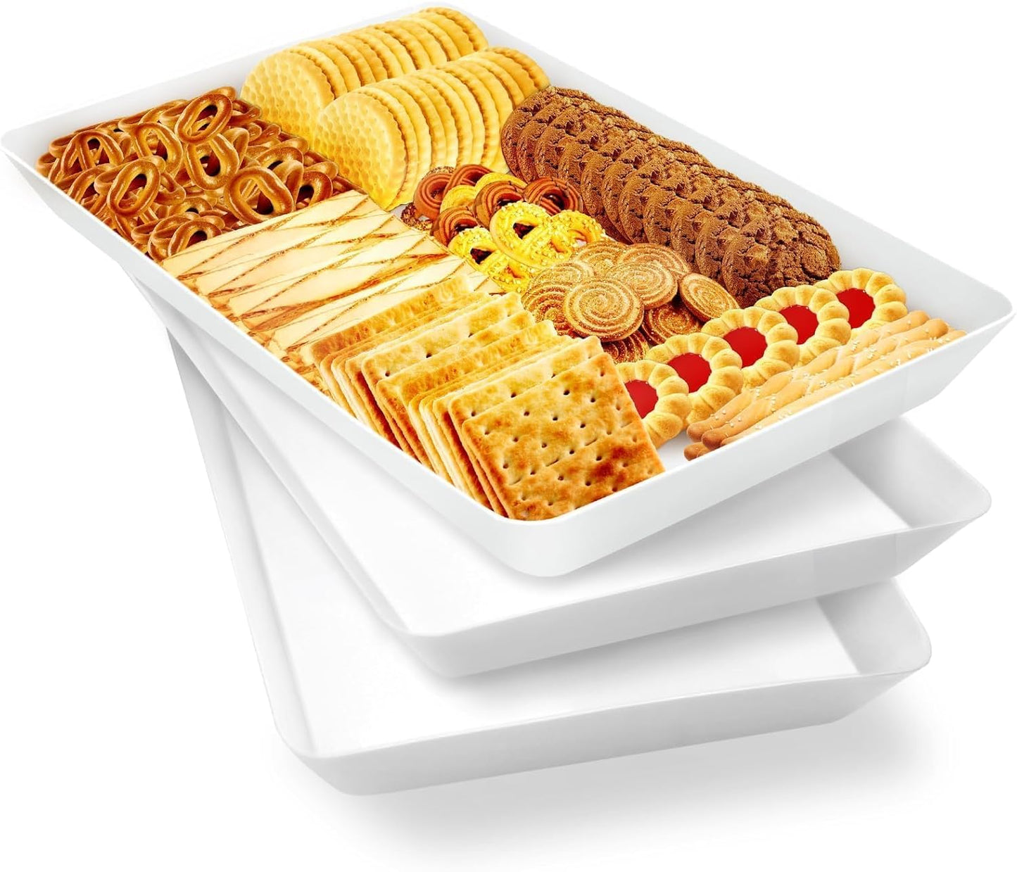 WOWBOX 3 pcs Serving Tray for Entertaining, Serving Platters for Fruit, Cookies, Dessert, Snacks, Reusable Plastic Trays for Serving Food and Pantry Organization in Kitchen & for Parties