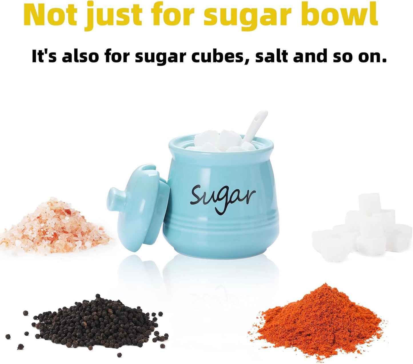 ONTUBE Ceramic Sugar Bowl with Lid and Spoon 12oz (Turquoise Blue)