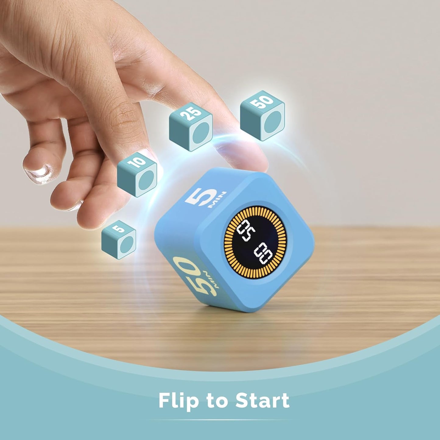 KADAMS Pomodoro Cube Timer Productivity Visual Timer - 5/10/25/50 Min Rotating Countdown (Blue)