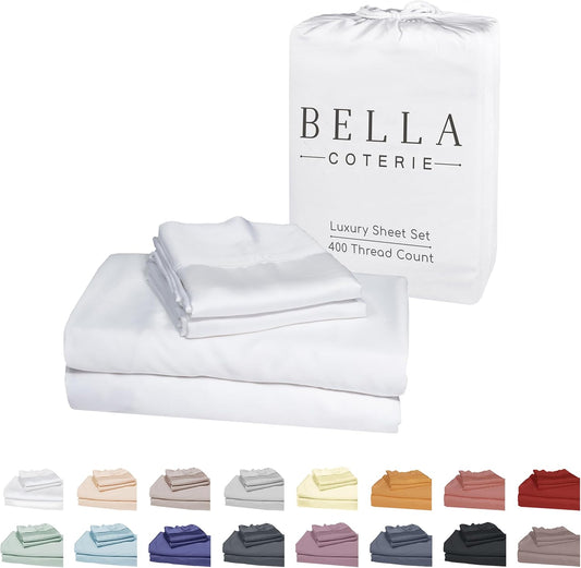 Bella Coterie Luxury Bamboo Viscose Queen Size Sheet Set | 100% Organically Grown | Ultra Soft | Cooling for Hot Sleepers | 18" Deep Pocket [White]