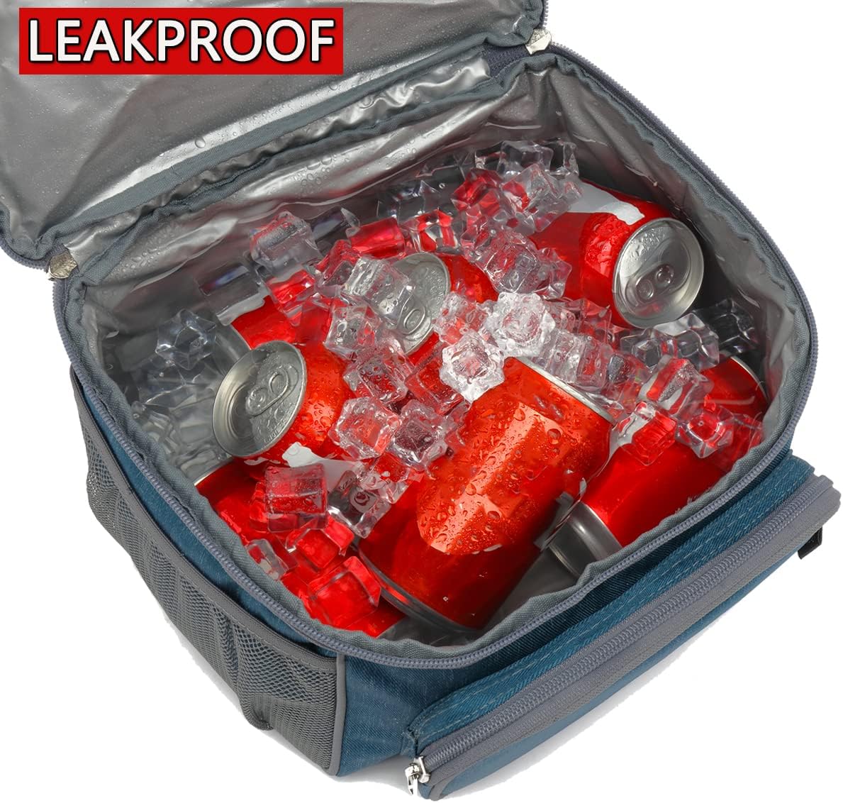 FlowFly Double Layer Cooler Insulated Lunch Bag Adult Lunch Box Large Tote Bag for Men, Women, With Adjustable Strap,Front Pocket and Dual Large Mesh Side Pockets