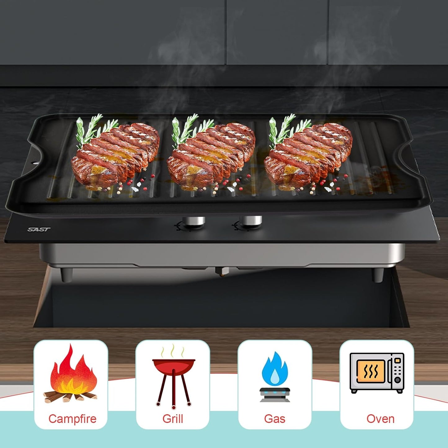 15.5" x 13.5" Reversible Cast Iron Griddle for Camp Chef 2-Burner Stove, Flat Griddle Plate for Camp Chef Single Burner, Explorer 2/3-Burner & Most Outdoor Charcoal,Camping Stove,Propane,Gas Grill