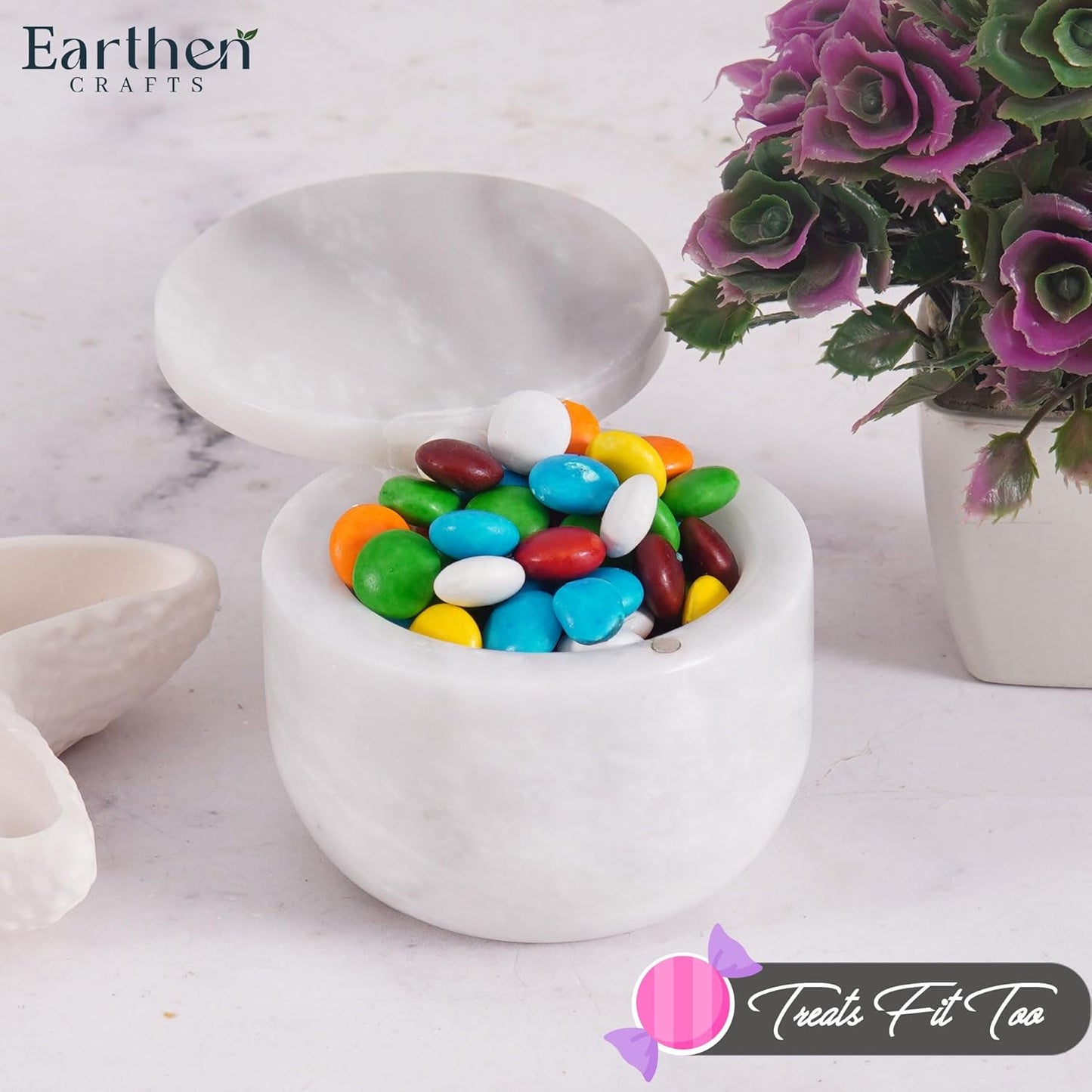 Marble Salt Cellar With Lid 3" Inch Salt Holder - White Salt Container with Magnetic Lock for Kitchen Counter, Salt & Spice Storage, Seasoning Jars for Table