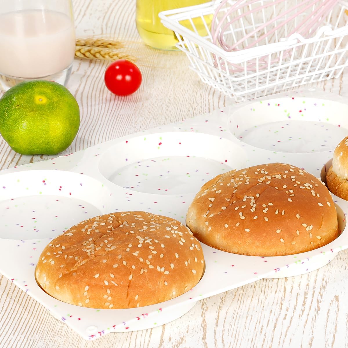 CAKETIME 4 Inch Muffin Top Pans Non Stick, Jumbo Silicone Egg Molds for Breakfast Sandwiches Round Baking Pan for Oven English Muffins, Whoopie Pies, Corn Bread, Egg Bites, Tarts 3 Pack