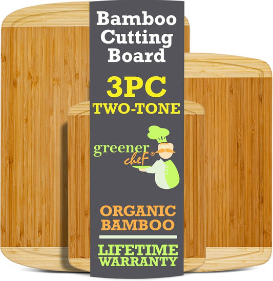 FSC® Certified Extra Large Bamboo Cutting Board Set, Organic Wood Cutting Boards for Kitchen with 67% Larger Surface, Non Toxic Cutting Boards with Lifetime Replacements