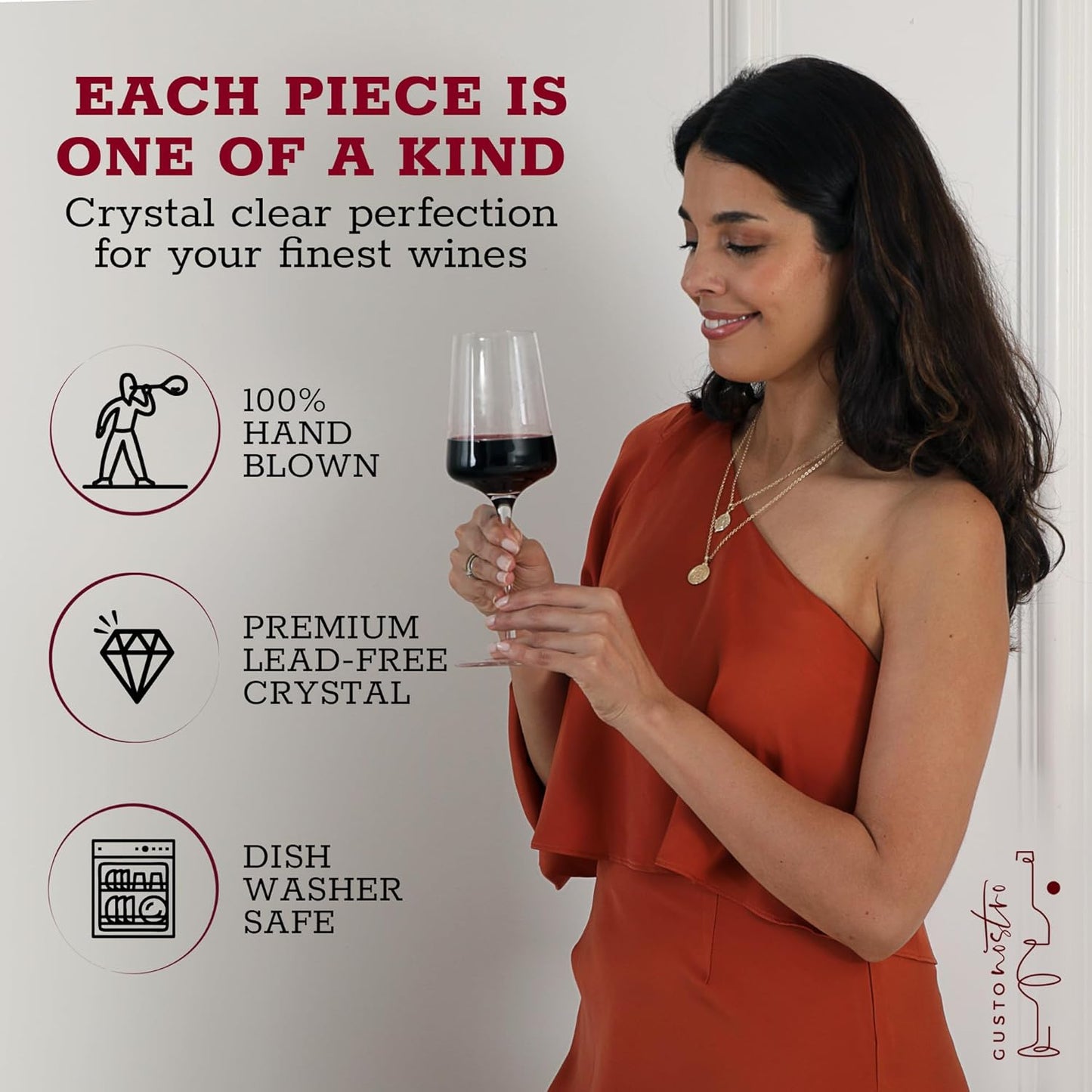 Gusto Nostro Crystal Wine Glasses Set of 4, 13.5 Oz Long Stem Modern Wine Glasses for White and Red Wine, Dishwasher Safe, Fancy, Elegant, Large and Tall Wine Glass for Wedding Christmas Anniversary