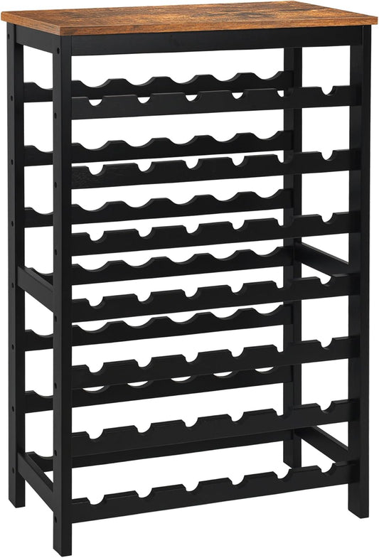 VASMIA 42 Bottles Bamboo Wine Rack,7-Tier Wine Rack Freestanding Floor with Table Top, Wine Storage Shelf for Kitchen Dining Room Bar,Rustic Brown and Black