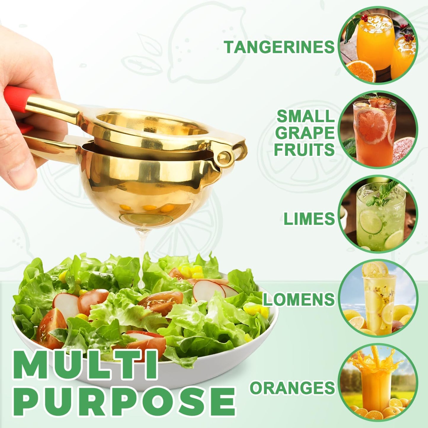 Lemon Squeezer,304 Stainless Steel Citrus Press Juicer,Non-Slip Grip Design Manual Juicer,Heavy Duty Manual Citrus Press Juicer & Lime Squeezer-Gold & Red