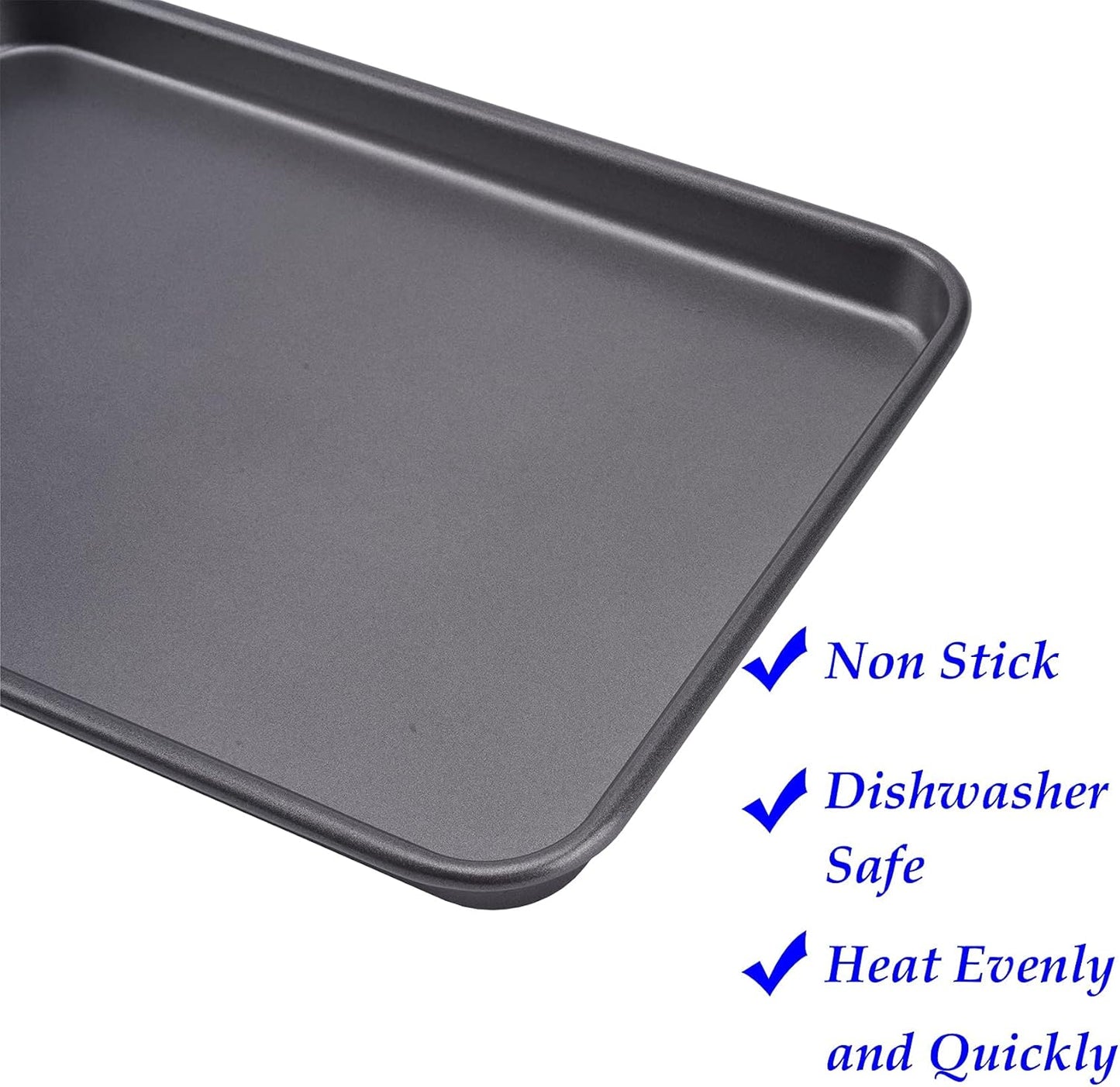 2 Small Baking Sheet 10 x 7.1 Inch (Inner 9.25 X 6.3) Mini Cookie Tray Toaster Oven 1/8 Sheet Pan Nonstick Thicken Heavy Carbon Steel No Warp Non Toxic Magnetic Bakeware