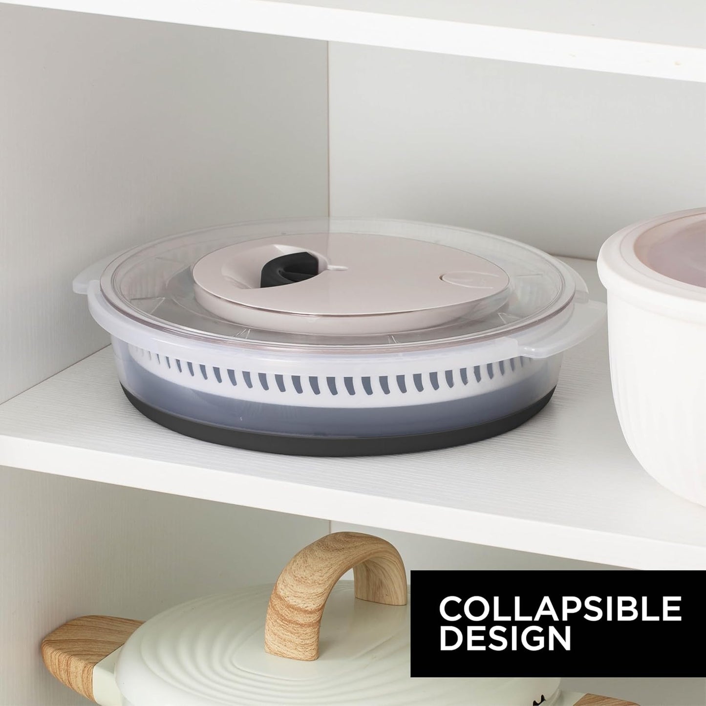 COOK WITH COLOR Collapsible Salad Spinner - 4 QT Space Saving Lettuce Dryer with Folding Collapsible Colander Great for Washing and Drying Fruit and Vegetables (Black)