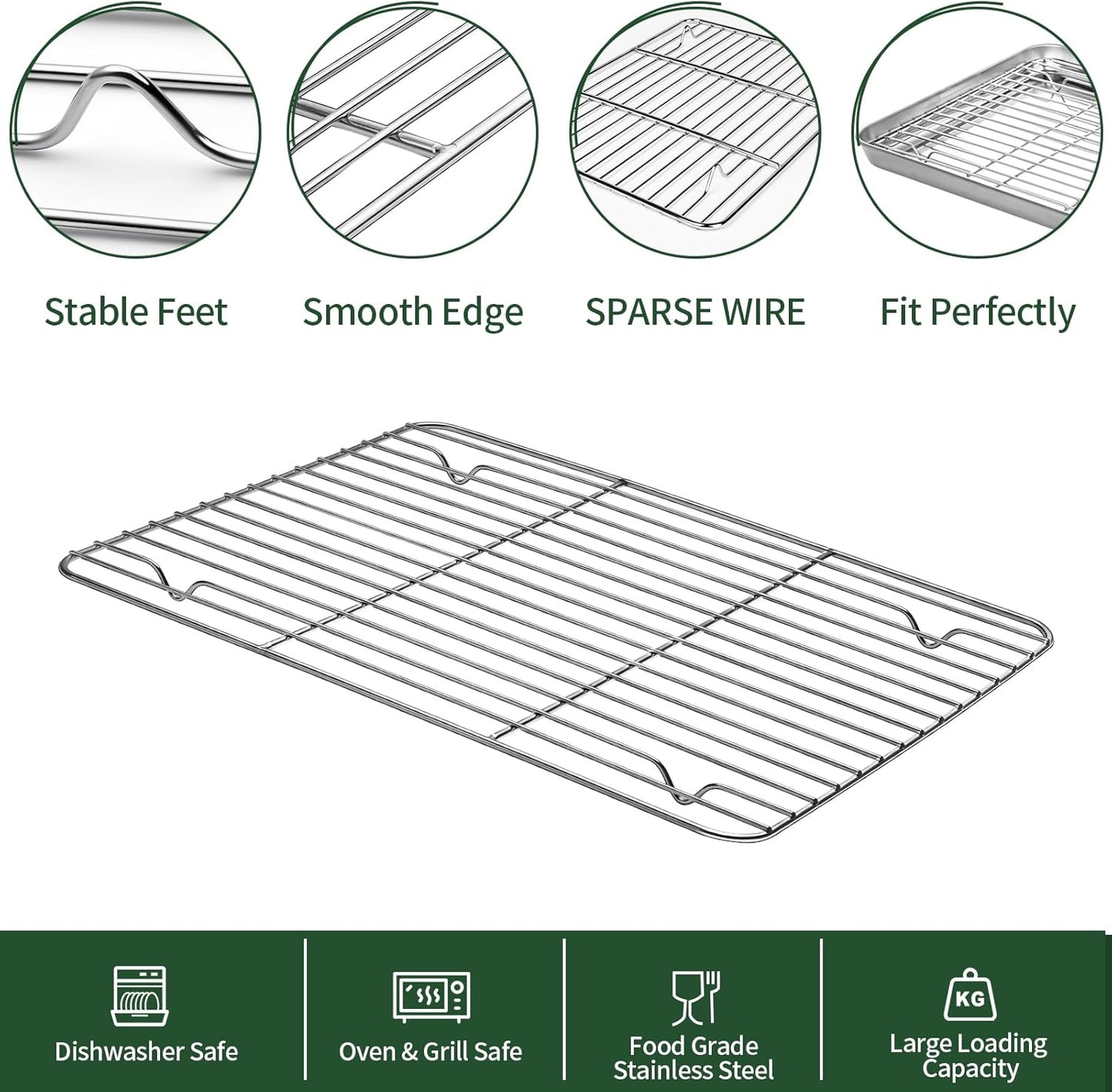 CEKEE Baking Sheet and Cooling Rack Set (2 Baking Pans + 2 Baking Racks), Stainless Steel Cookie Sheet Baking Pan Tray for Toaster Oven, Non Toxic & Heavy Duty & Easy Clean, Size 16 x 12 x 1 Inches