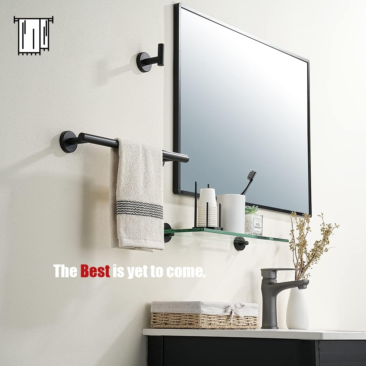 JQK Black Towel Bar, 12 Inch 304 Stainless Steel Thicken 0.8mm Hand Towel Rack, Bathroom Towel Holder Matte Black Wall Mount, Total Length 15 Inch TB110L12-PB