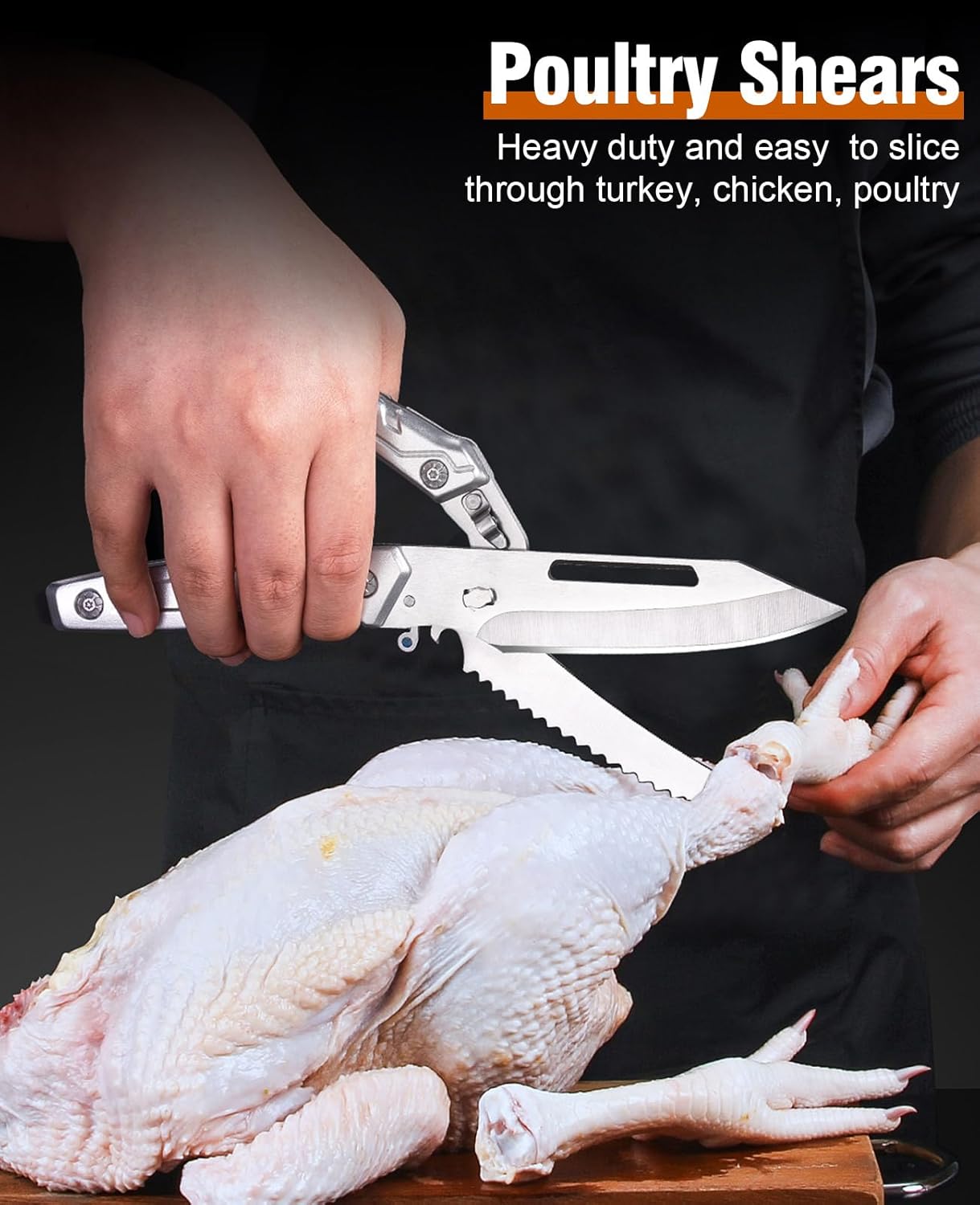 2PCS Brisket Carving Knife and Poultry Shears Set for BBQ, Very Sharp Butcher Slicing Knife, Heavy Duty Kitchen Scissors for Meat Beef Turkey Cutting, Gifts for Men Women