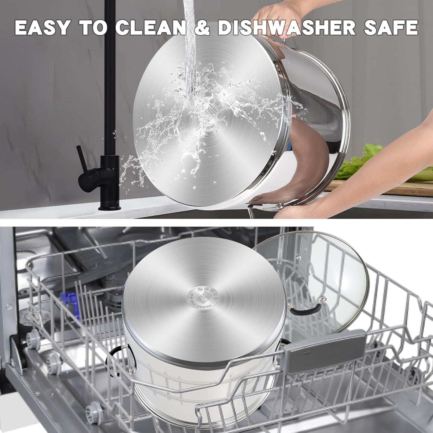 Cook N Home Stainless Steel Stock Pot with Lid 3 Quart, Cooking Sauce Pot Casserole Pan Saucier, Induction Compatible, Dishwasher Safe With Stay-Cool Handles, Silver