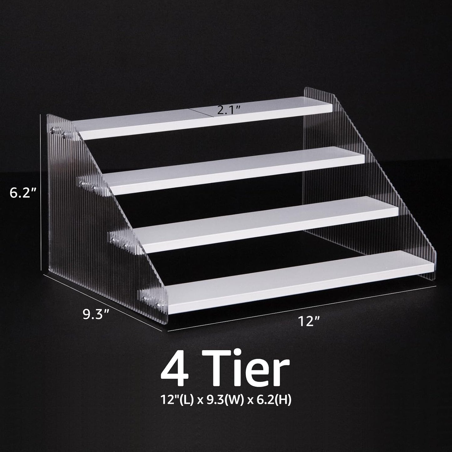 nianfeng Tiered Spice Rack, 4-Tier Spice Pantry Kitchen Cabinet Organizer, 12-Inch, Natural Wood Acrylic Stair Riser Stand, Countertop Seasoning Shelf (White)