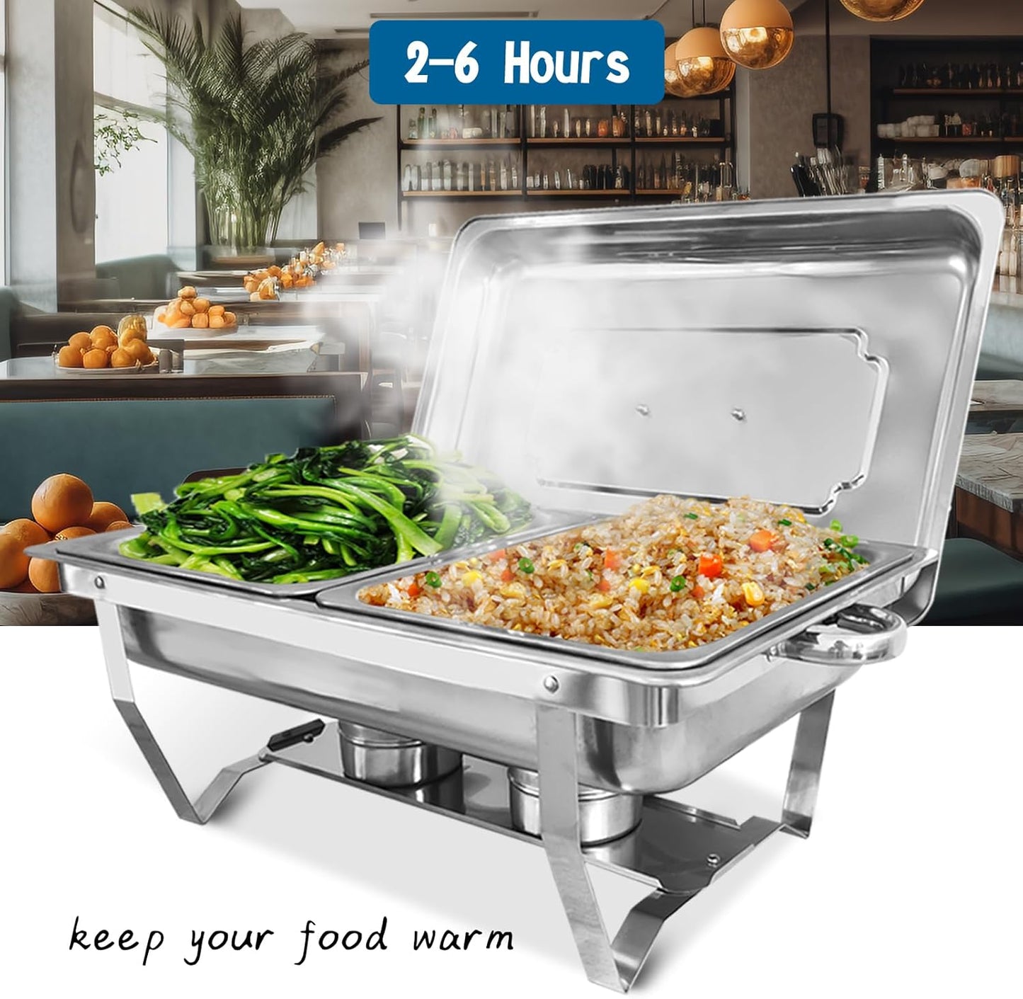 Chafing Dish for Buffet, 4 Pack Stainless Steel Chafing Servers Food Warmer Set with 8QT Half Size Food Pan for Kitchen Party Banquet Dining