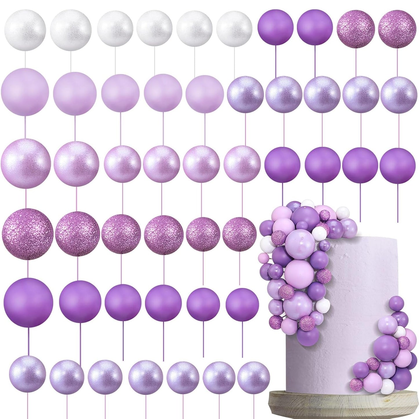 108 Pcs Balls Cake Topper DIY Cupcake Insert Foam Balloons for Cake Baking Wedding Anniversary Birthday Decoration(Assorted Purple,Multi Sizes)