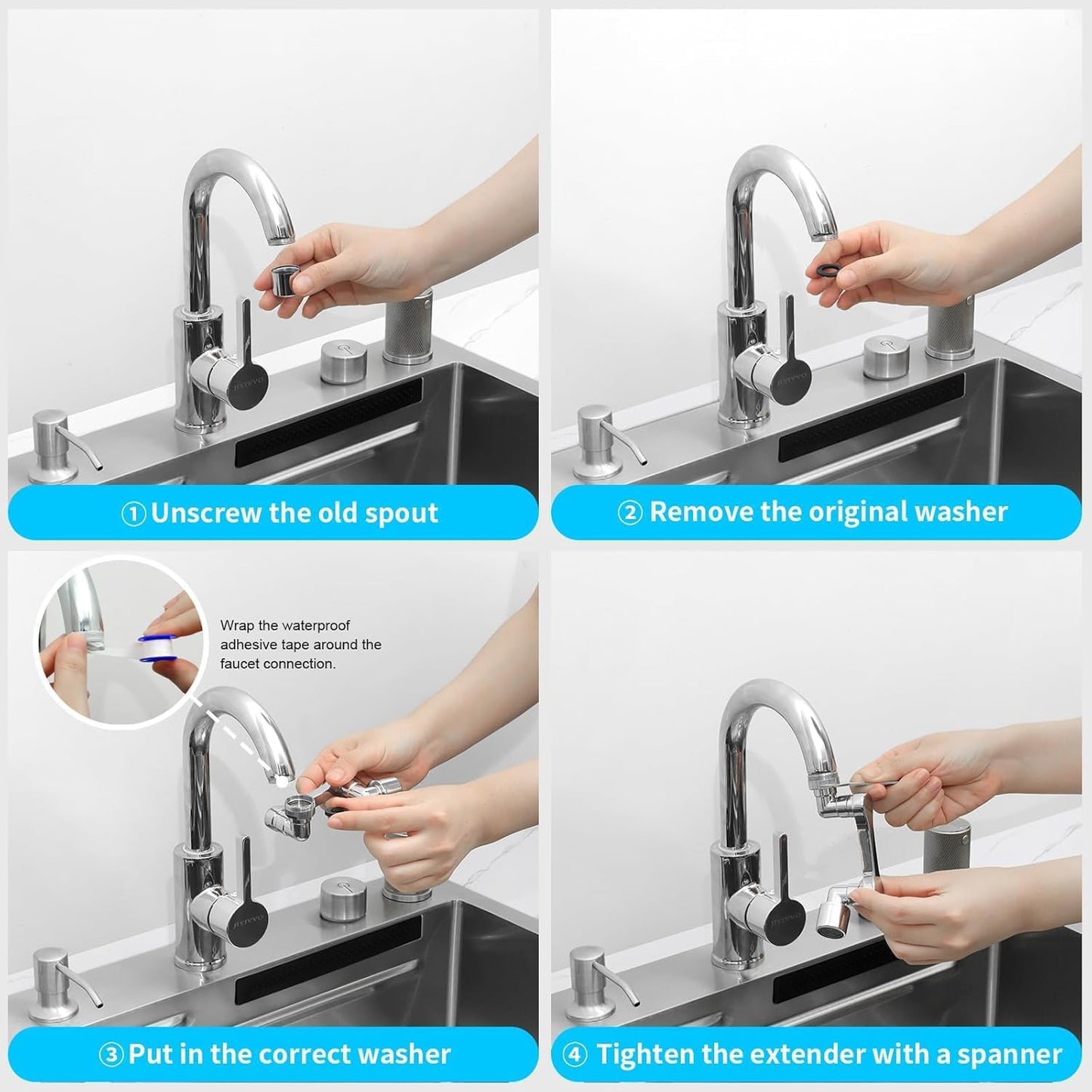 1080° Swivel Faucet Extender, Heavy Duty Rotating Sink Extension, Universal Swivel Multifunctional Robotic Arm, Rotating Splash Filter Extension Faucet Aerator for Kitchen Bathroom-1 Pcs