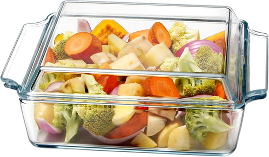 NUTRIUPS 8.5in x 8.5in Square Baking Dish Pans Glass Bakeware Glass Microwave Casserole Dish with Lid and Handles Microwave, Dishwasher, and Oven Safe Cookware