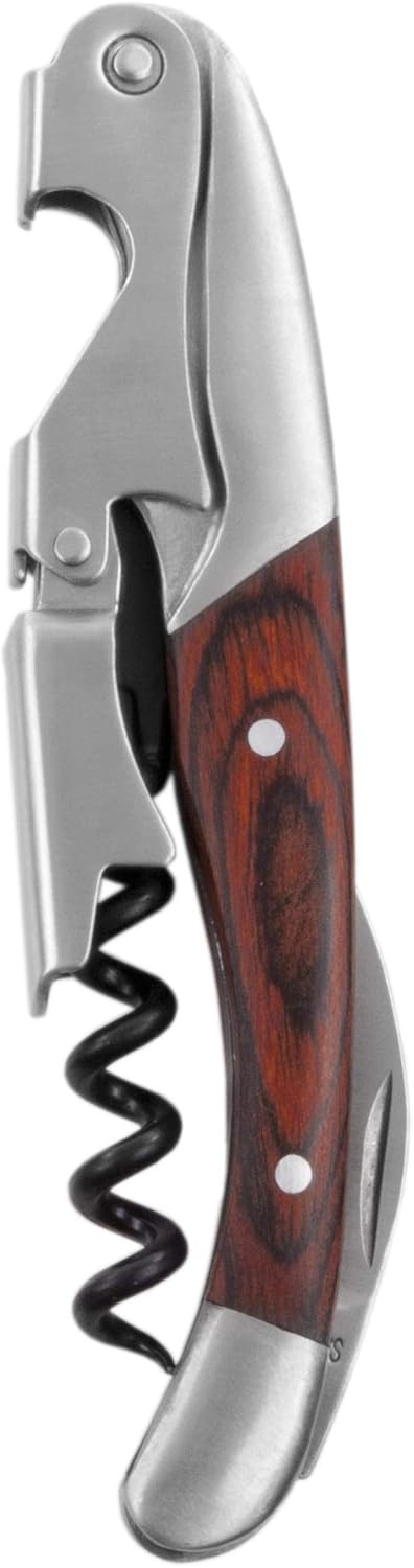 Twine Country Home Double Hinged Wood Corkscrew, Rosewood Inlay Wine Key, Bar Tool, Wine Opener, 4.75"