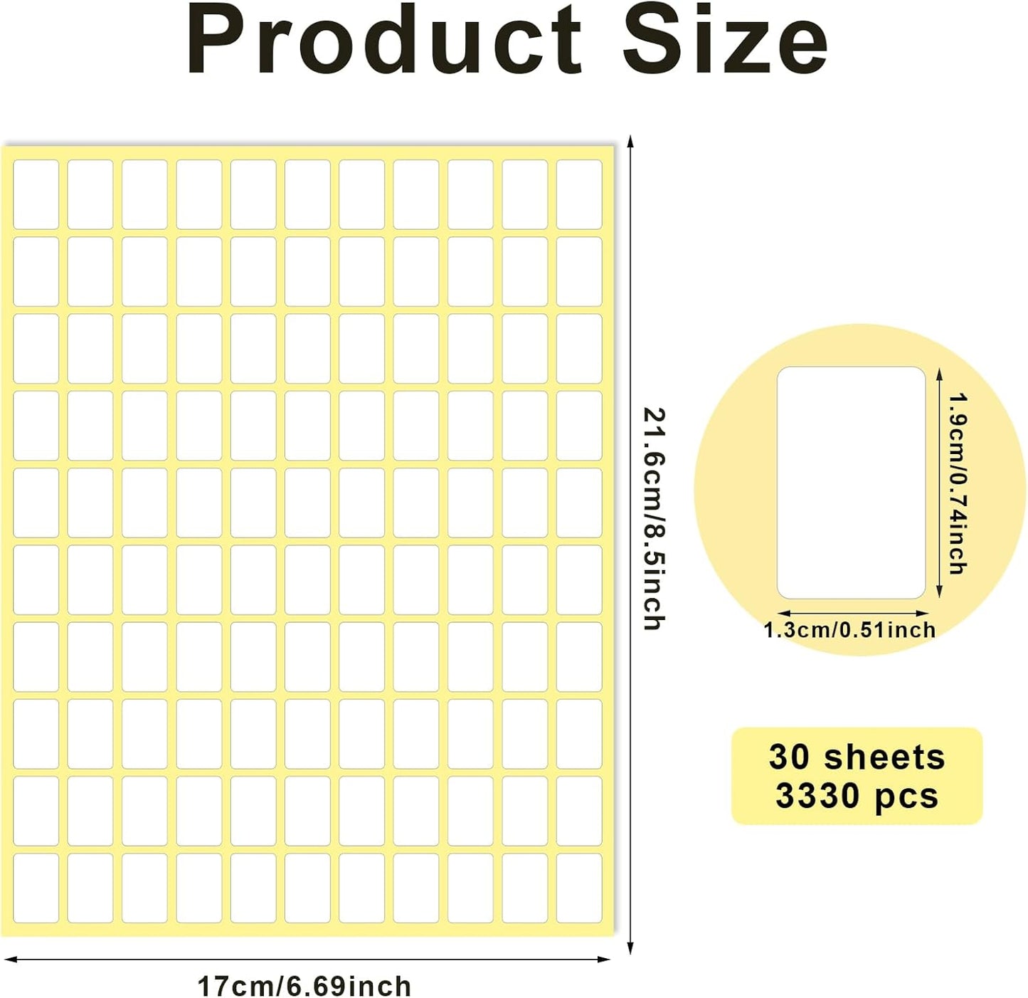 Sliverdew White Labels Stickers, 3300 Pack Small 0.5" x 0.75", Removable Blank Labels for School, Office, Kitchen, 110 Labels per Sheet, Paper, Rectangular, 3300pcs
