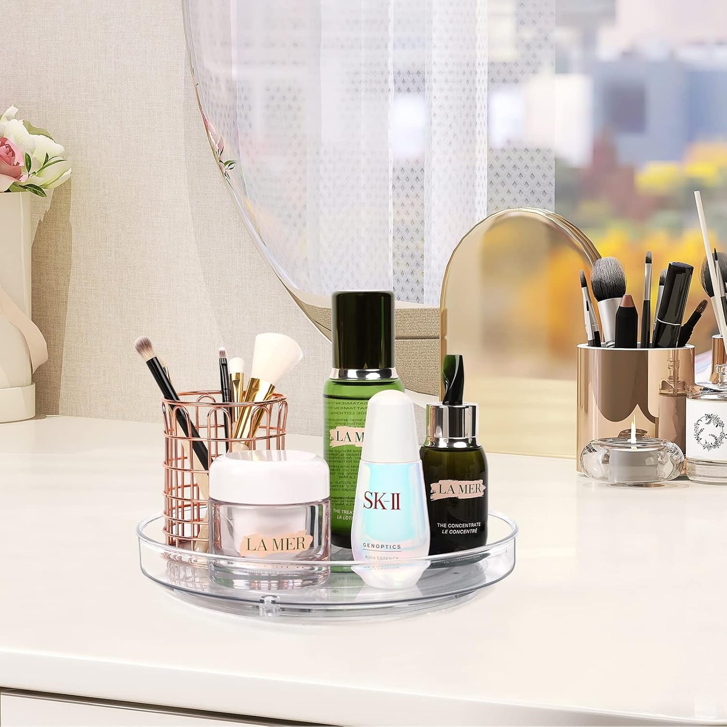 GUZON 4 Pack Lazy Susan Organizer, 9 Inch Clear Lazy Susan Turntable for Cabinet, BPA-Free Plastic Rotating Spice Rack for Kitchen, Pantry, Refrigerator, Bathroom, Dresser, Table, Countertop