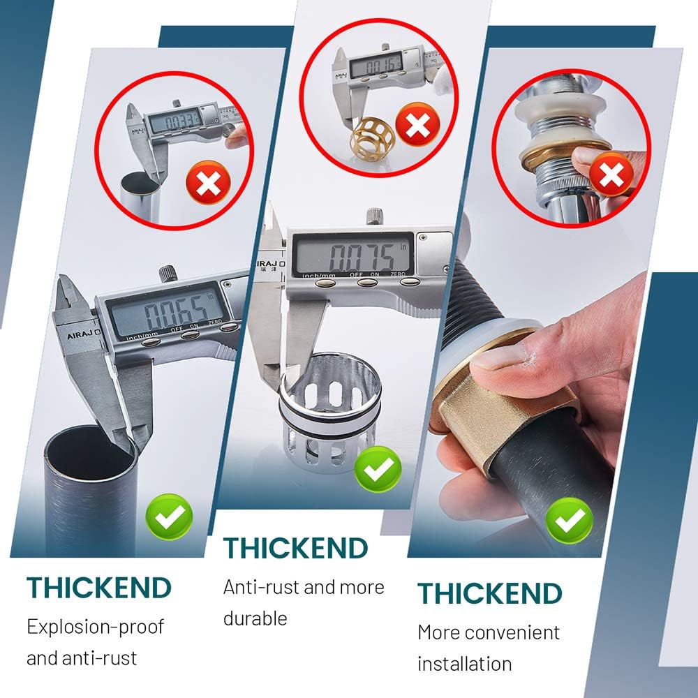 Vessel Sink Drain,Bathroom Pop-up Drain with Detachable Basket Stopper, Anti-Explosion and Anti-Clogging Drain Strainer, Sink Drain Assembly with Overflow Oil Rubbed Bronze, RWF083K