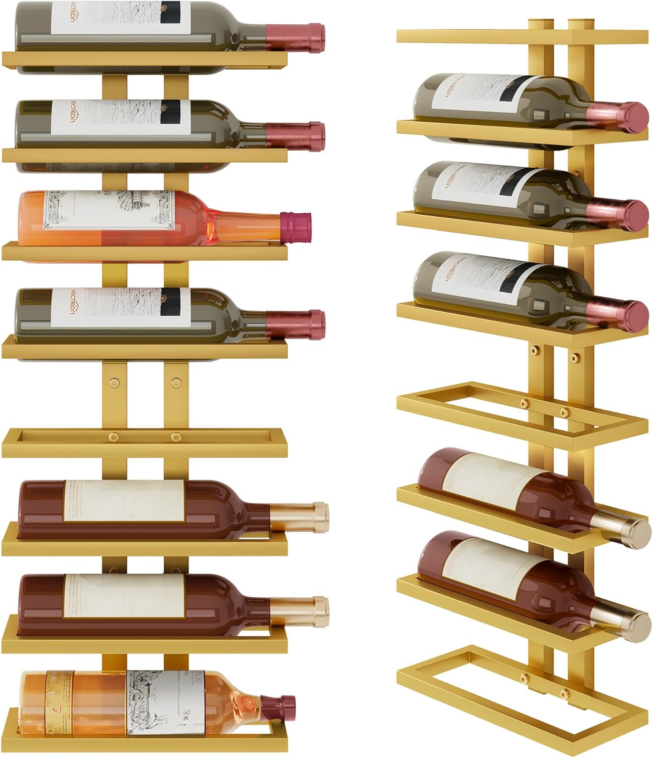 Hoctieon 8 Tier Wall Mount Wine Rack, Wall Racks for Wine Bottles Display and Storage, Hanging Bottle Organizer for Living Room, Dining Room, Wine Cellar, Bar, Gold