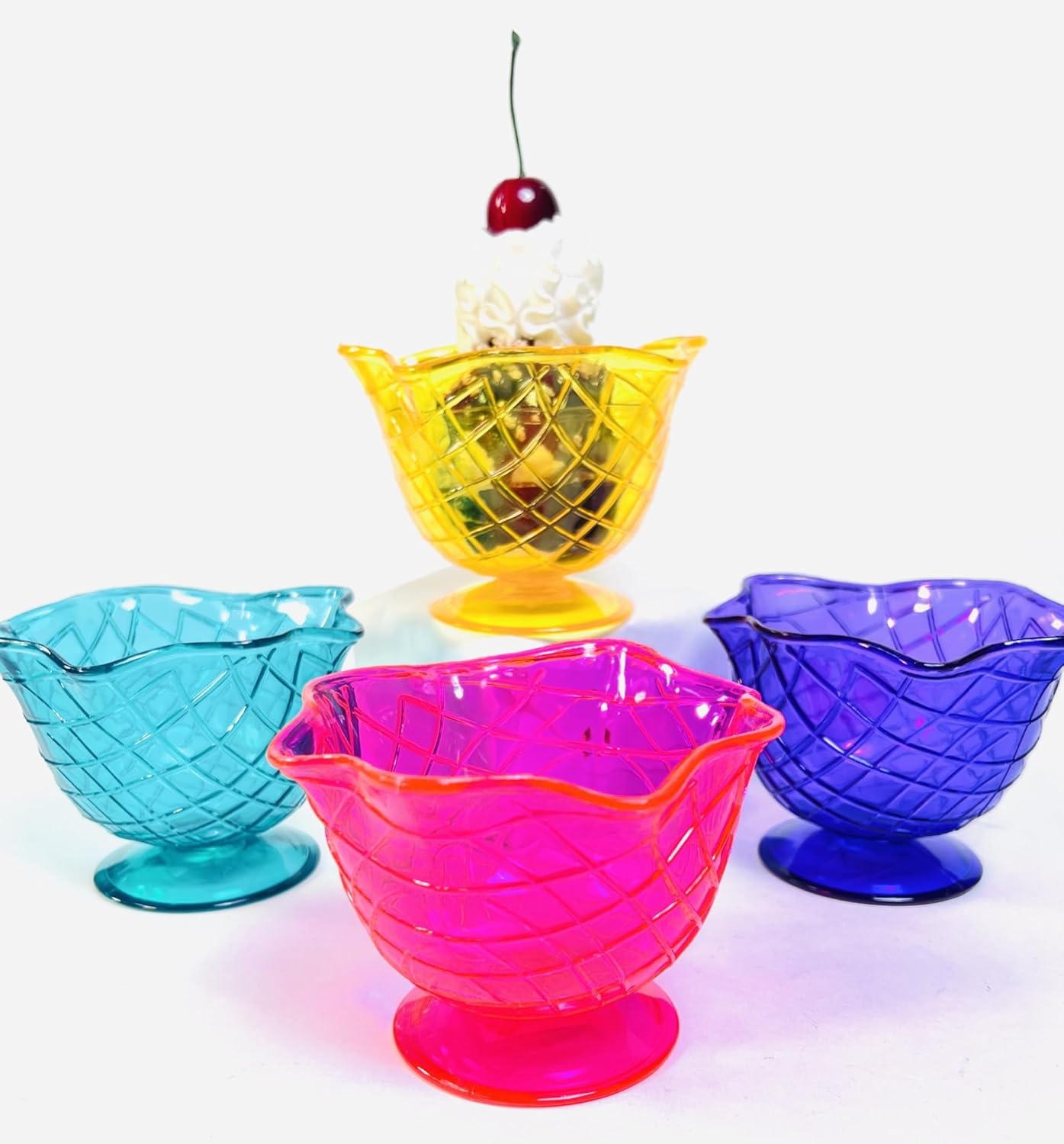 Set of 4 Ice Cream Dishes Waffle Cone Pattern in 4 Assorted Bright Summer Colors Ice Cream Social Ice Cream Party dishes Birthday Ice Cream plate (Abstract), Medium
