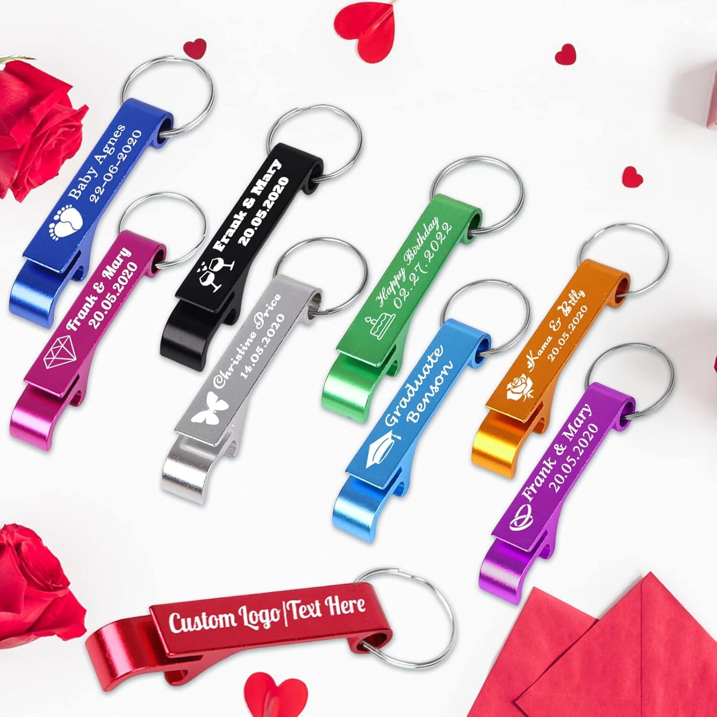 80PCS Personalized Bottle Opener Keychain Bulk Custom Beer Bottle Opener with Logo Text Engraved Wedding Bottle Opener Favors Customized Gifts for Guests Baby Shower Birthday Party-Gold