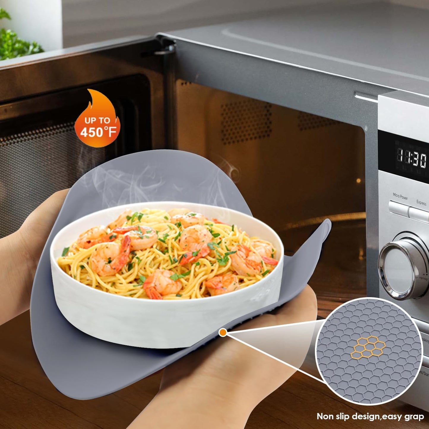 12 Inch Multi-Purpose Silicone Mat, As Drying Mat, Microwave Mat, Trivet, Pot Holder, Placemat, Utensils Rest, Pad for Hot Pans Plates Dishes Kitchen Countertop, Heat Resistant Mat, Light Gray 2 Pack